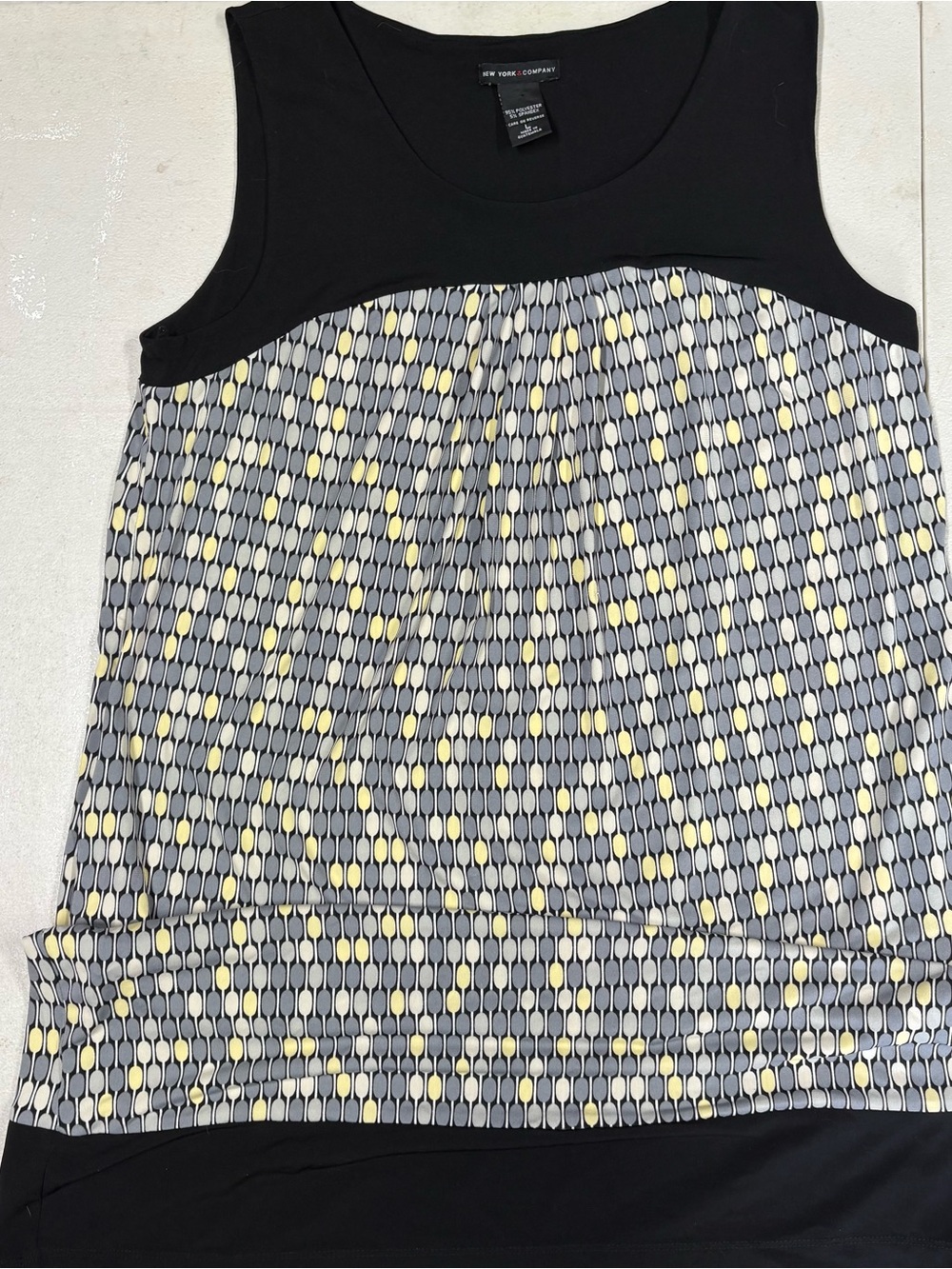 New York & Company Black Tank Dress with Gray and Yellow Geometric Print
